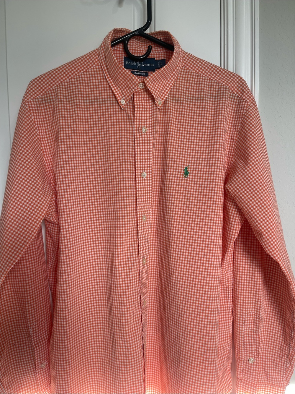 Ralph Lauren Classic Fit Gingham Button-Down Shirt – Orange/White (Size L)